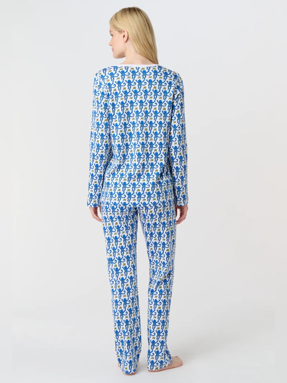 Roller Rabbit Blue Monkey Pajamas Set Long Sleeve Size L - Picture 2 of 10